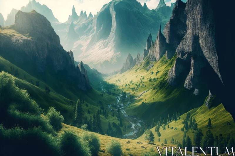 Lush Landscape Backgrounds: Detailed Fantasy Art in Nature AI Image