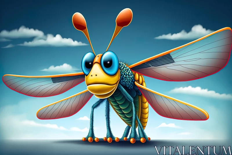 Surreal Cartoon Bug with Detailed Background and Balanced Proportions AI Image