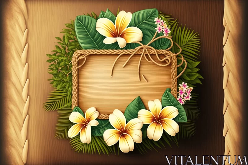 Tropical Frame with Flowers on Wooden Background AI Image