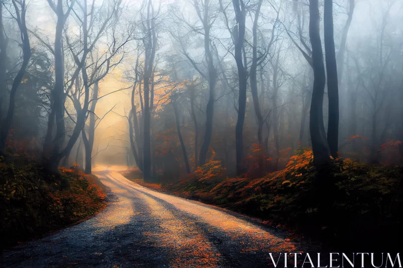 Atmospheric Forest Road: An Impressionist Gothic Landscape AI Image