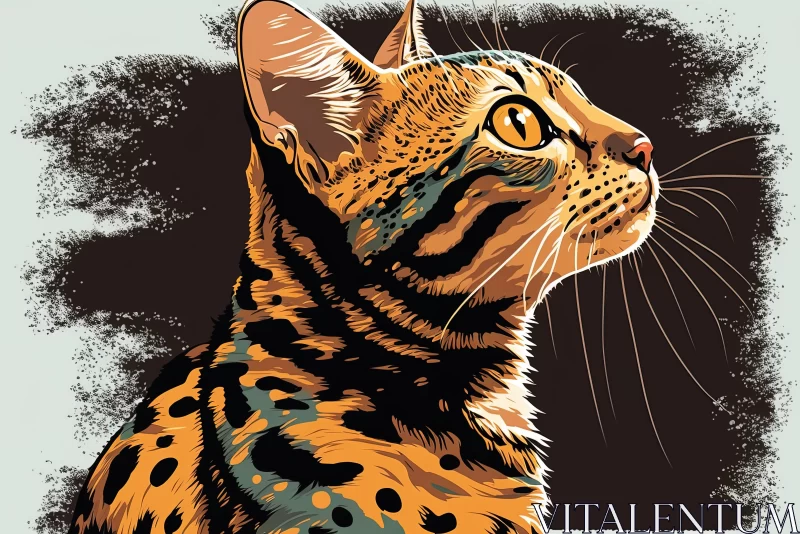 Bengal Cat: A High Contrast Stencil Illustration AI Image