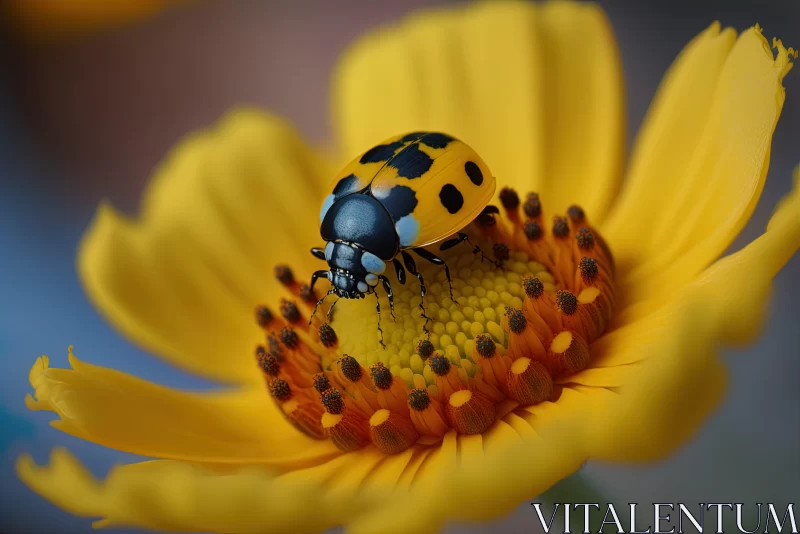Ladybug on Yellow Flower - A Delicate Dance of Nature and Color AI Image