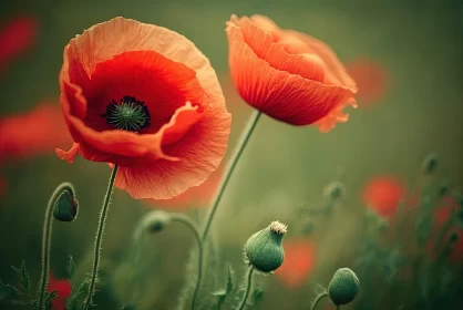 Vintage Styled Image of Red Poppies in a Field