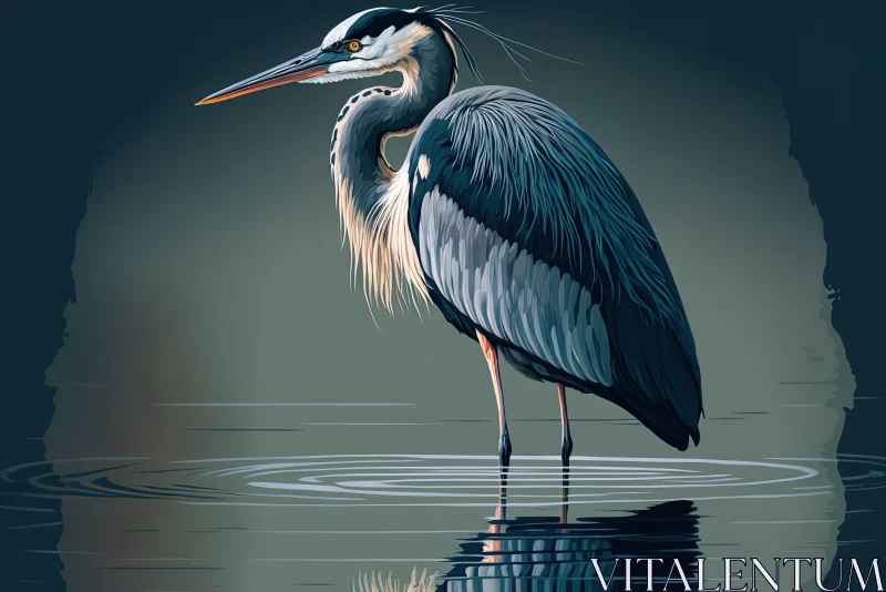 Blue Heron in Water - Detailed Character Illustration AI Image