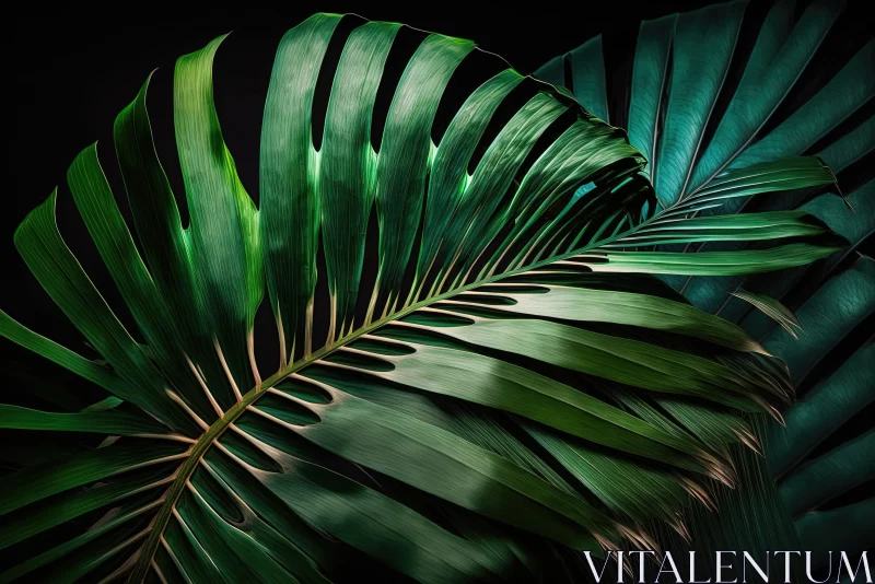 Green Palm Leaves Against Black Background - Nature-Inspired Imagery AI Image