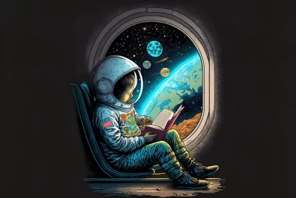 Astronaut Reading Space Fiction - Detailed and Colorful Artwork AI Image