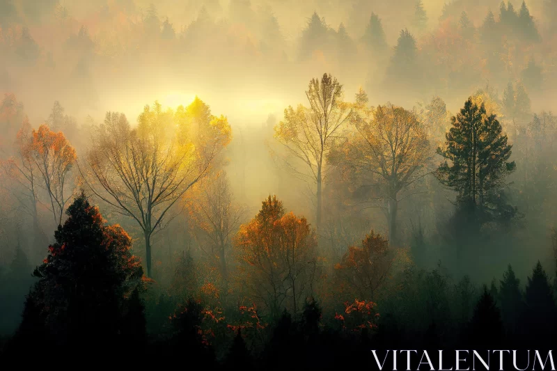 Foggy Forest in Autumn: A Mesmerizing Colorscape AI Image