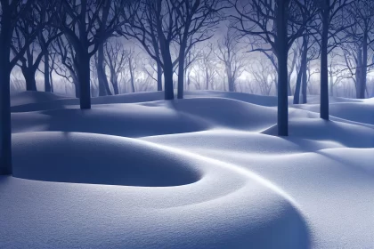 Serene Winter Night in Snowy Forest