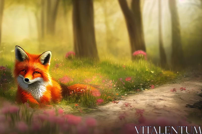 Tranquil Fox in Forest Gardenscape: A Romantic Landscape AI Image
