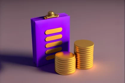 Abstract Art of Gold Coins and Purple Folder