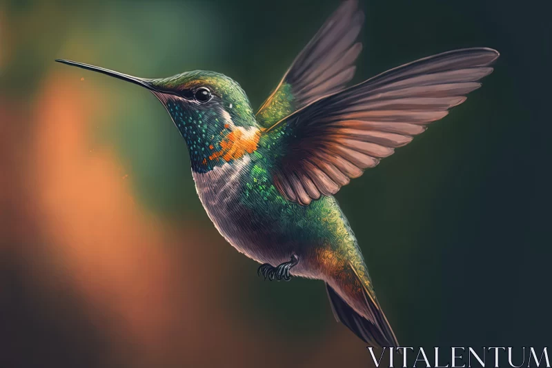 Emerald and Orange Hummingbird: A Digital Art Masterpiece AI Image