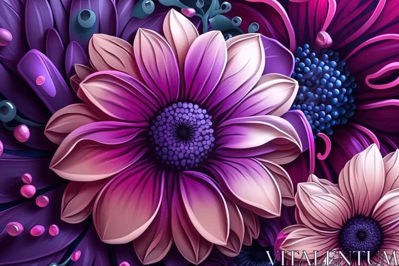 AI ART Intricate 3D Flower Wallpaper in Purple and Pink