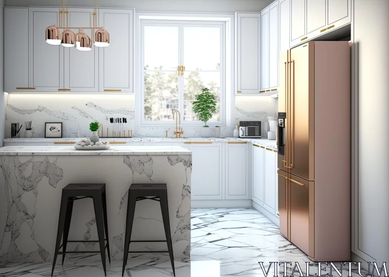 Modern Kitchen with Marble Accents and Romantic Charm AI Image