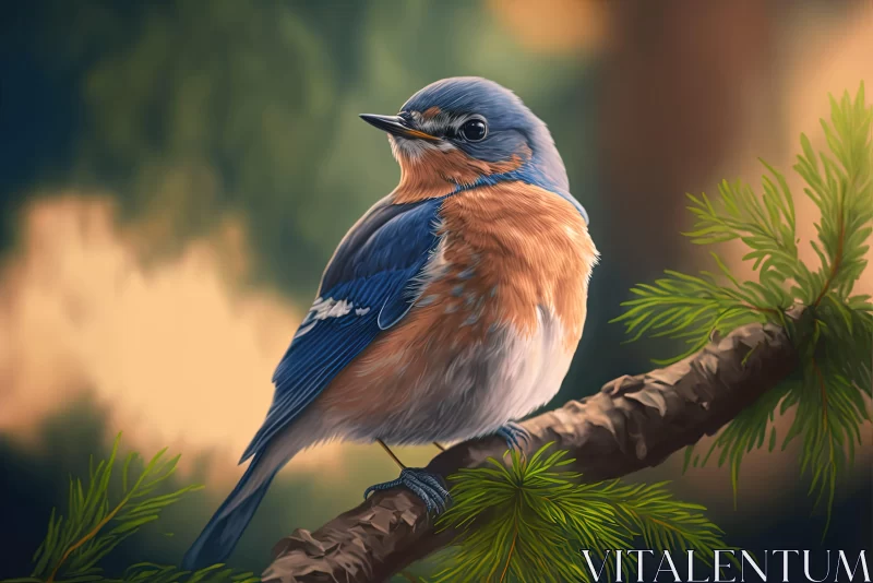 Realistic Bluebird Perched in Forest - Plein-Air Realism Art AI Image
