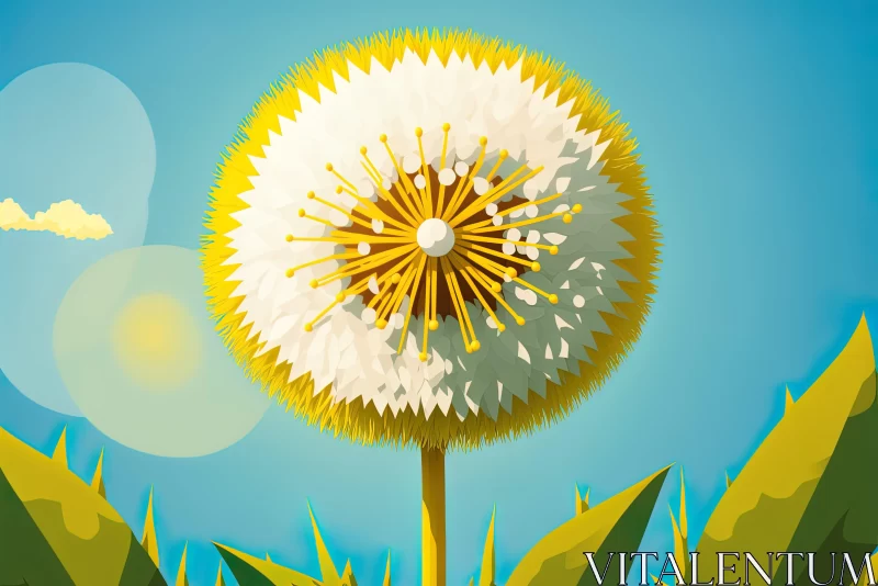 Yellow Dandelion in Field - Detailed Illustration AI Image
