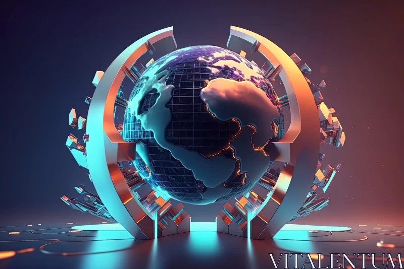 3D World Map Planet Concept Art in Futurism Style AI Image