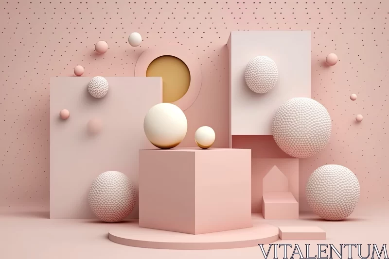 Abstract 3D Art with Pastel Cubes and Spheres AI Image