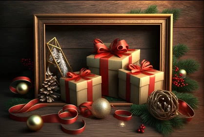 Festive Christmas Scenes with Gifts - 3D Texture-rich Composition AI Image