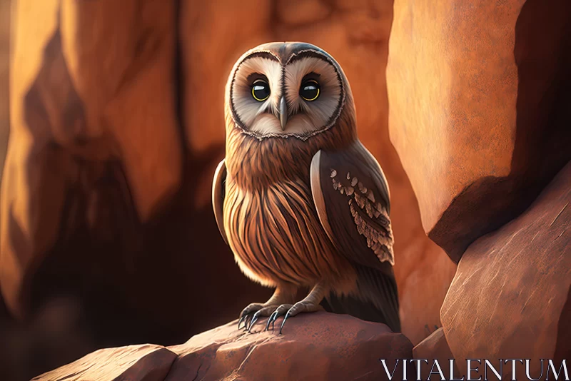 Cartoon Owl on Rock - Detailed Sketching with Warm Tones AI Image