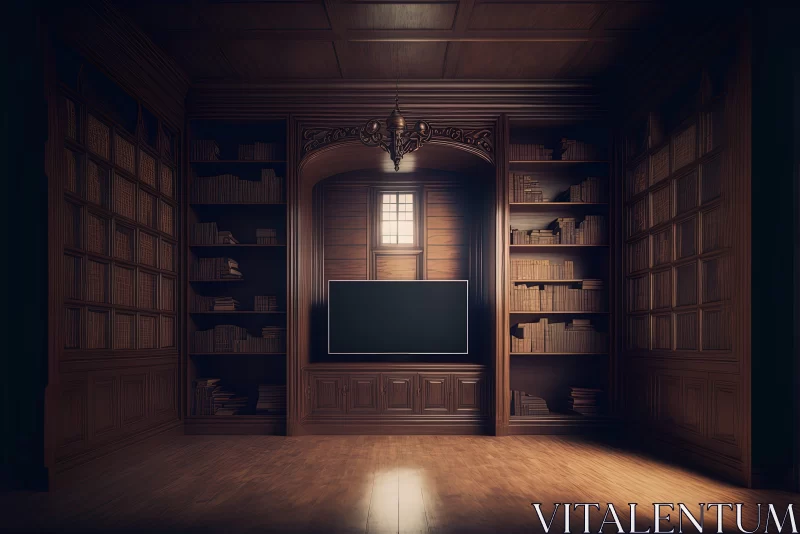 Classic Academia Styled Room with Intricate Woodwork AI Image