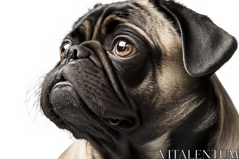 Close-Up Portrait of a Pug Dog on a White Background AI Image
