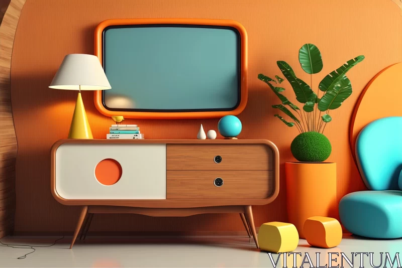 Retro Orange Room with Vibrant 3D Elements AI Image