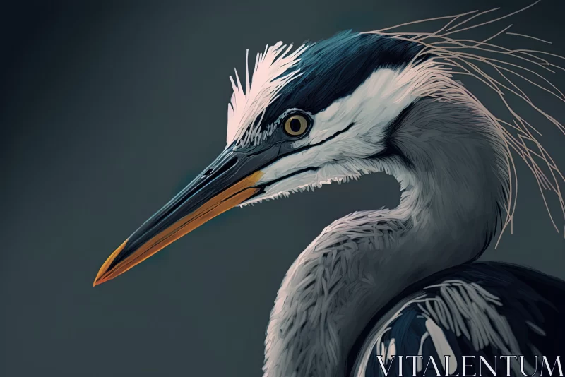 Artistic Illustration of Heron in Light Indigo and Dark Gray AI Image