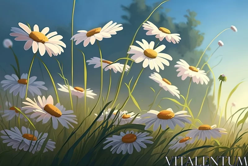 Field of Daisies: Cartoon Realism Painting