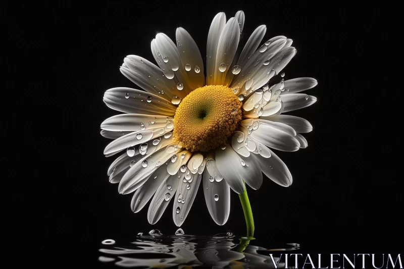 Graceful White Daisy with Water Droplets - Artistic Interpretation AI Image