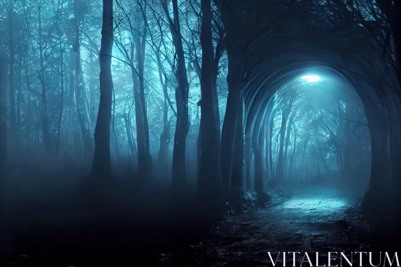 Mysterious Forest Path under Moonlight - Ethereal Night Landscape AI Image