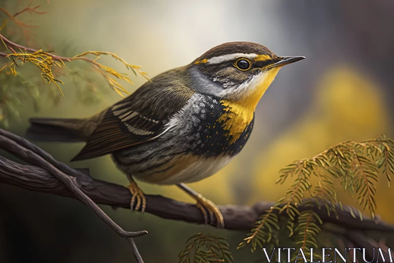 Romanticized Wilderness: Brown and Yellow Bird on Tree Branch AI Image