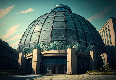 Architectural Marvel: Manga-Inspired Glass Dome Building AI Image