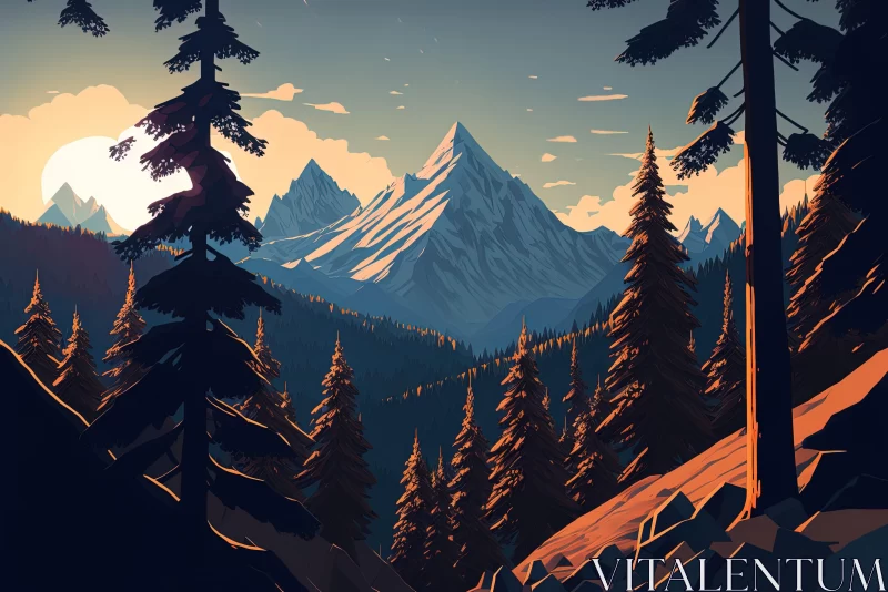 Vintage Mountain Scene with Detailed Illustrations AI Image