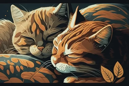 Elegant and Emotive Cat Art in Autumn Setting