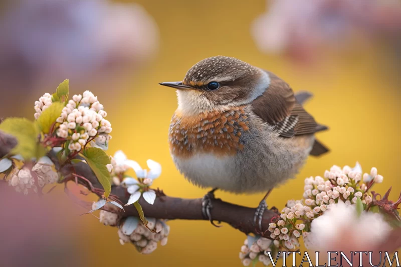 Spring Bird Perched on Flowering Branch AI Image