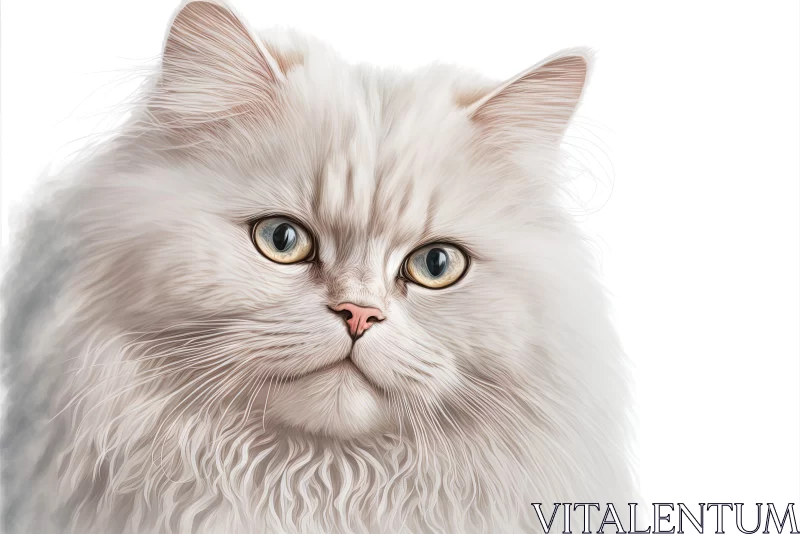 Incredibly Detailed Illustration of a White Persian Cat AI Image