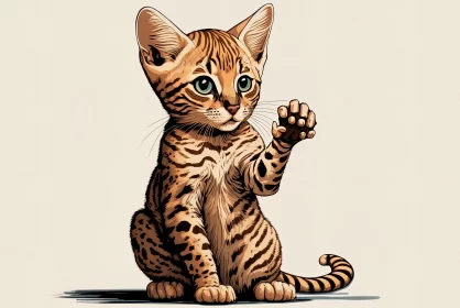 Bengal Cat Cartoon with Large Paw in Precisionist Style