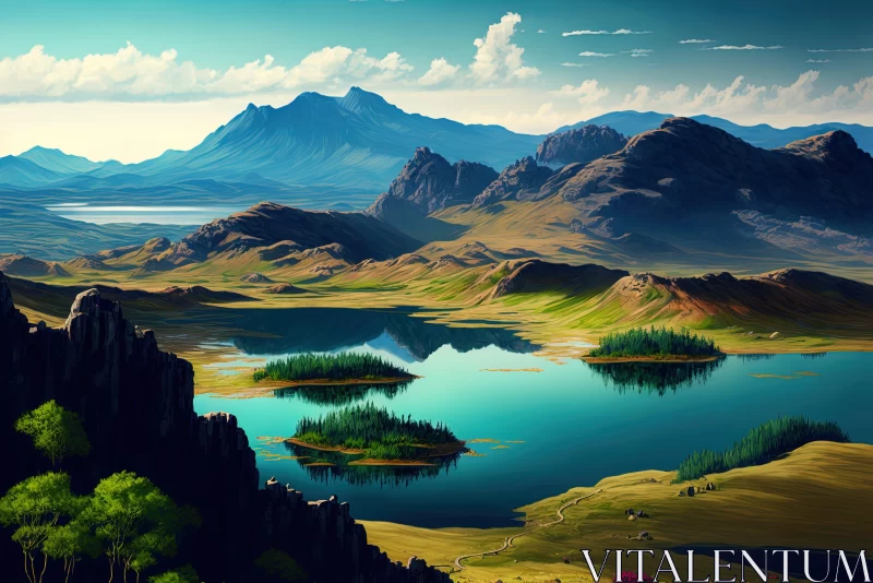 Breathtaking Mountain Lake Landscape - Fantasy Worlds in Saturated Colors AI Image