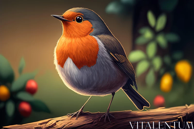 Colorful Robin amidst Leaves in Tranquil Gardenscape AI Image