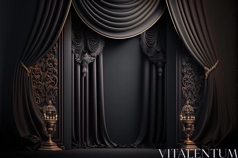 AI ART Elegant Stage with Black Curtain and Spotlight - Artistic Vector Illustration