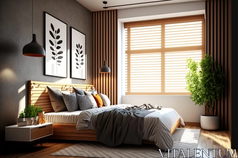 Luxurious Sunlit Bedroom with Asian-Inspired Decor AI Image