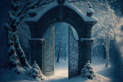 Mystical Winter Archway: Gothic, Baroque-Inspired Artwork