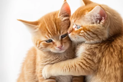 Two Orange Kittens Hugging on a White Background