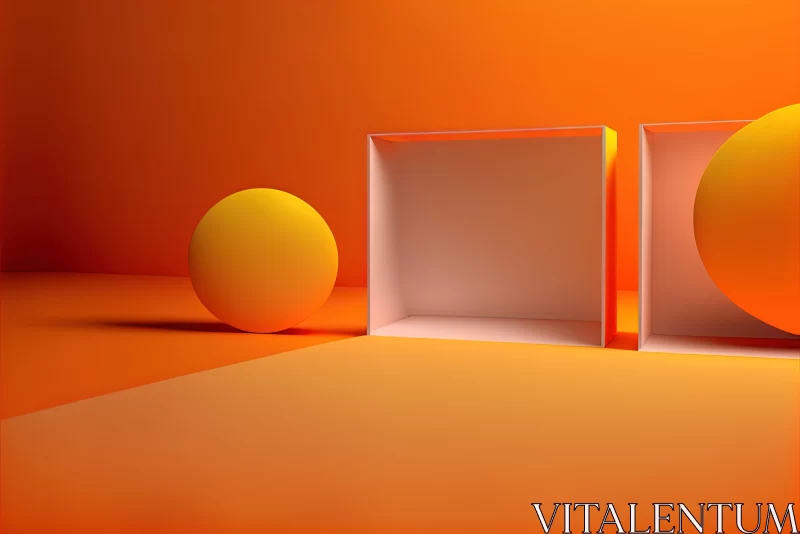 Surrealistic Orange Circle and Box Composition AI Image