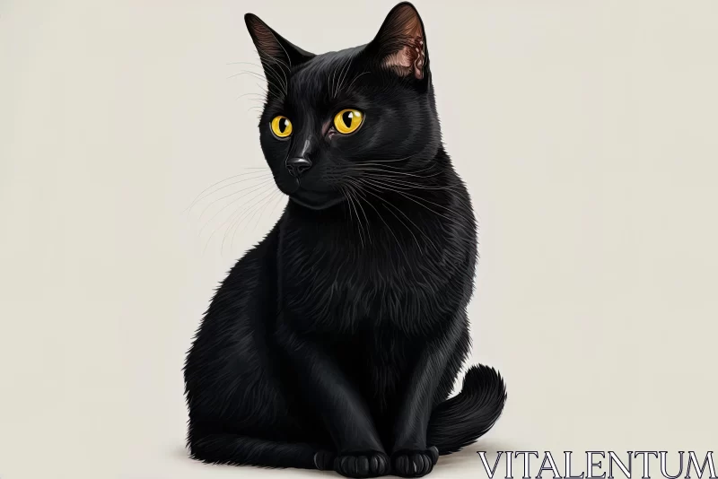 Black Cat with Yellow Eyes: A Realistic Illustration AI Image