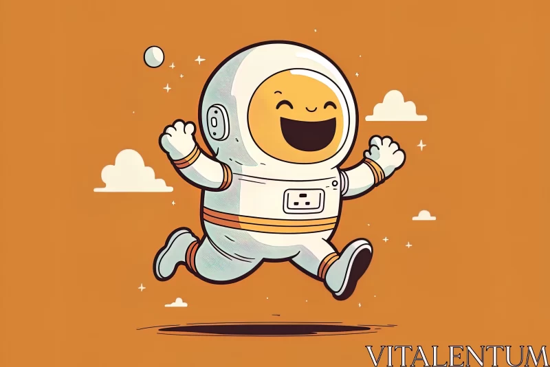 Joyful Astronaut Running in Whimsical Orange Space AI Image