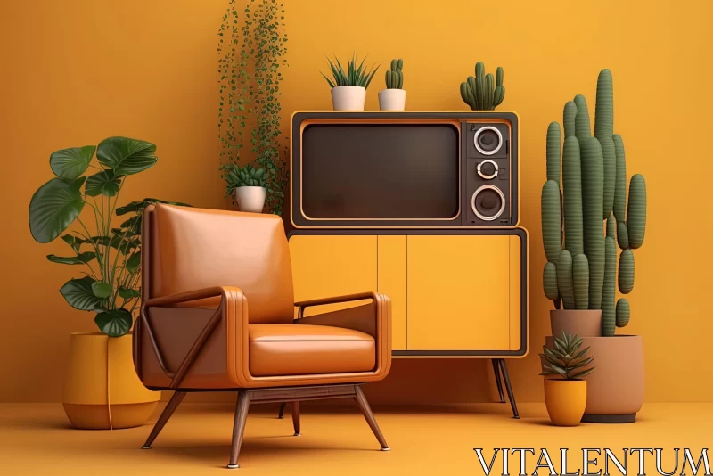 Modern Living Room with Retro Appeal and Midcentury Elements AI Image