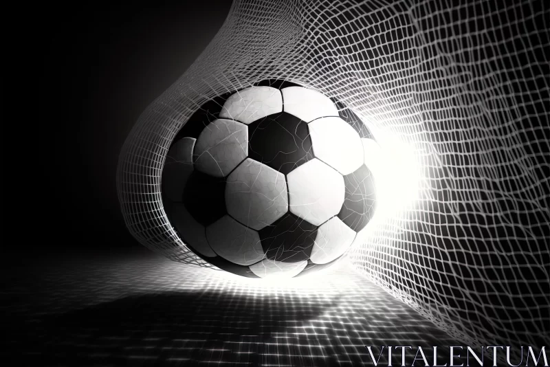 AI ART Monochrome Soccer Ball in Goal: Bauhaus and Matte Photo Style