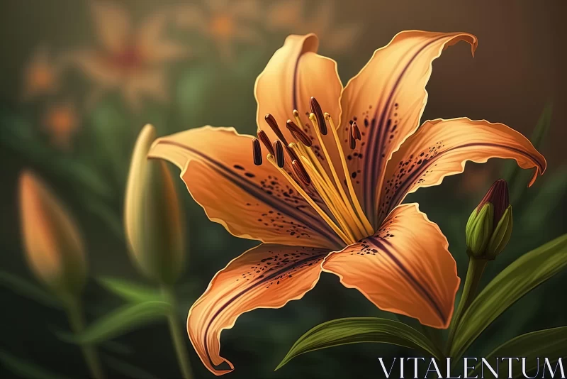 Detailed Illustration of an Orange Lily in Nature AI Image