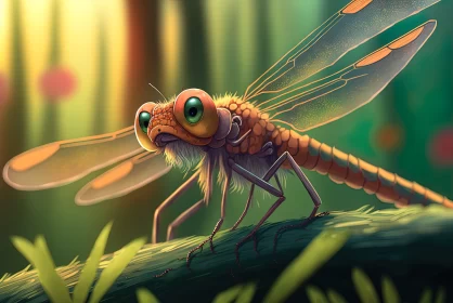 Dragonfly in the Woods: A Children's Book Style Illustration